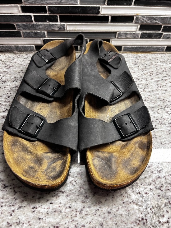 Birkenstock milanoMen\'s Black Double-Buckle leather Slide Sandals size 12 main image 6